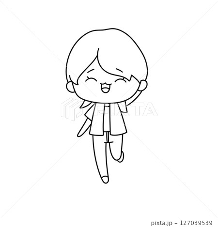 A cartoon boy is smiling and waving 127039539