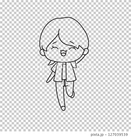 A cartoon boy is smiling and waving 127039539