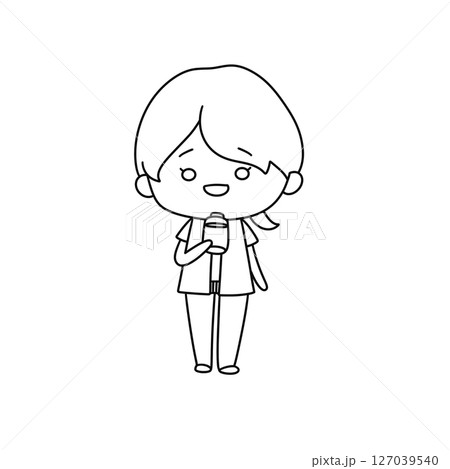 A cartoon girl is holding a cell phone and smiling A cartoon girl is holding a cell phone and smiling 127039540