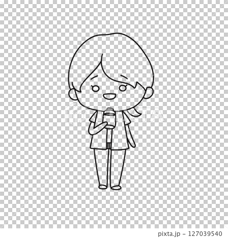 A cartoon girl is holding a cell phone and smiling A cartoon girl is holding a cell phone and smiling 127039540