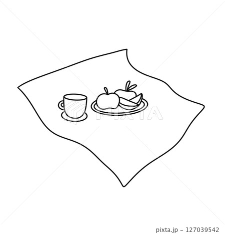 A plate of fruit and a cup of coffee on a blanket A plate of fruit and a cup of coffee on a blanket 127039542
