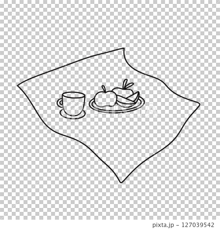 A plate of fruit and a cup of coffee on a blanket A plate of fruit and a cup of coffee on a blanket 127039542