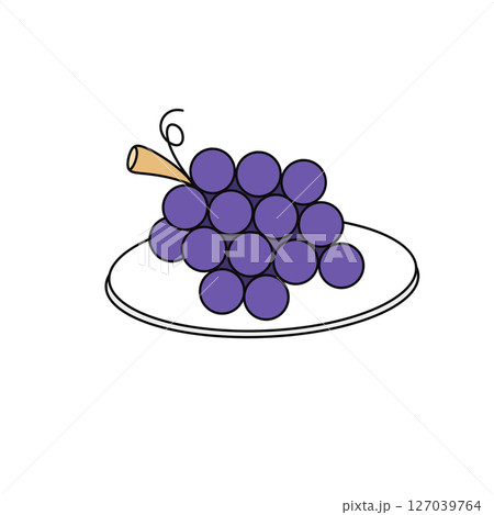 A close up of a bunch of purple grapes on a white plate 127039764