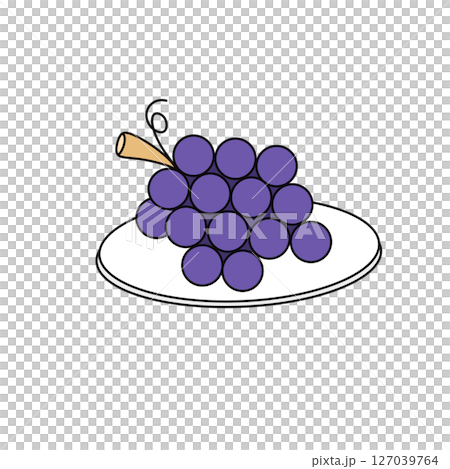 A close up of a bunch of purple grapes on a white plate 127039764
