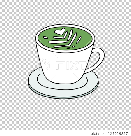 A white coffee cup with green foam and a heart on it 127039837