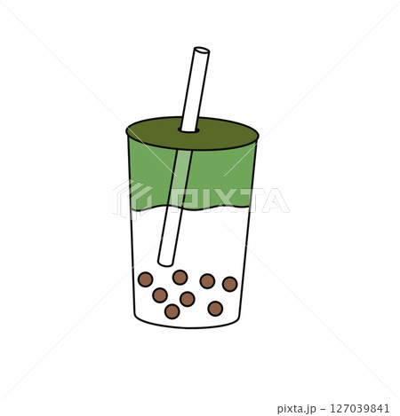 A cartoon drawing of a green cup with a straw in it A cartoon drawing of a green cup with a straw in it 127039841