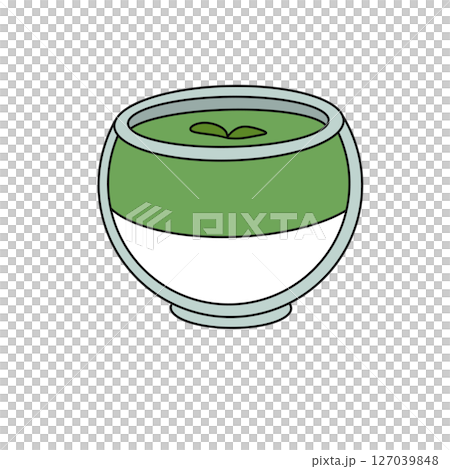 A cartoonish bowl of green and white food with a green leaf on top A cartoonish bowl of green and white food with a green leaf on top 127039848