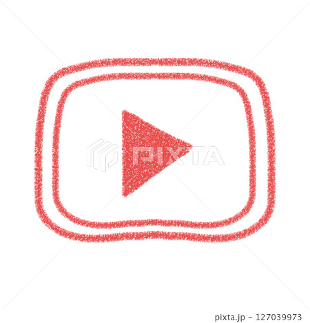 かわいい　動画再生ボタンの手描きイラスト　素材　アイコン　 YouTube風デザイン　赤　クレヨン風 127039973