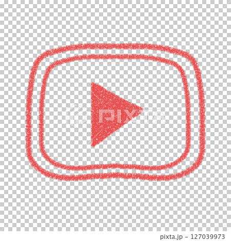 かわいい　動画再生ボタンの手描きイラスト　素材　アイコン　 YouTube風デザイン　赤　クレヨン風 127039973