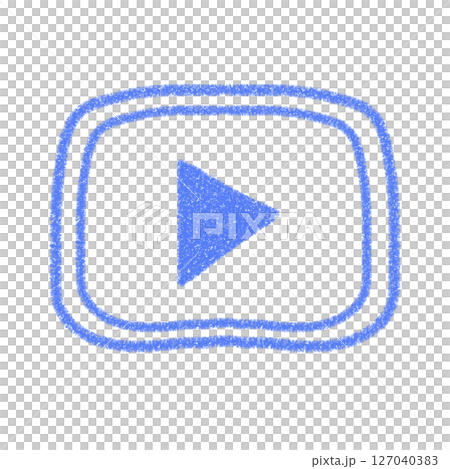 可愛的手繪影片播放按鈕插畫 Material Icon YouTube 風格設計 藍色蠟筆風格 127040383