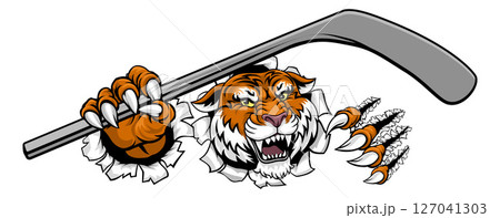 Tiger Ice Hockey Team Sports Cartoon Mascot 127041303