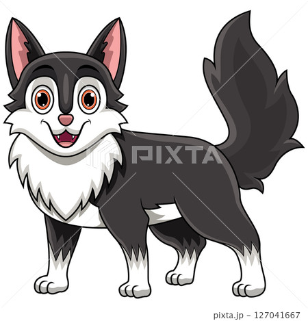 Cute cartoon wolf on white background 127041667