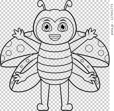 Cute ladybug cartoon waving hand line art 127041773
