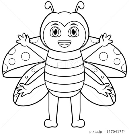 Cute ladybug cartoon waving hand line art 127041774