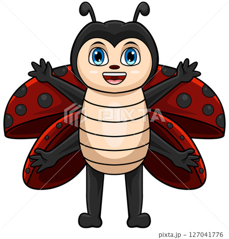 Cartoon happy ladybug waving hand 127041776