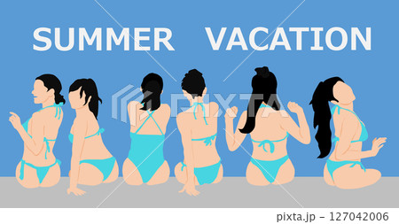 ポーズをとる水着を着た女性のイラストセット 127042006
