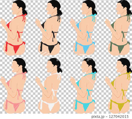 ポーズをとる水着を着た女性のイラストセット 127042015