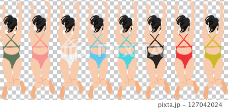 Illustration set of a woman in a posing swimsuit 127042024