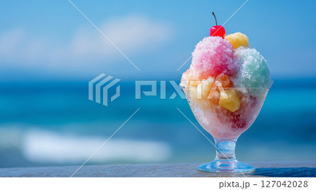 夏の海とかき氷　AI画像 127042028