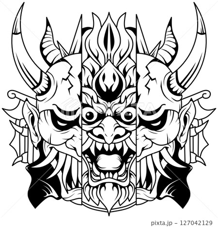 Devil mask mascot logo design line art 127042129