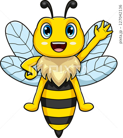 Cartoon bee waving hand Cartoon bee waving hand 127042136