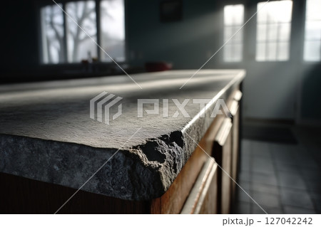 Beautiful kitchen countertop with sunlight illuminating the texture during early morning hours 127042242