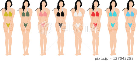 ポーズをとる水着を着た女性のイラストセット 127042288