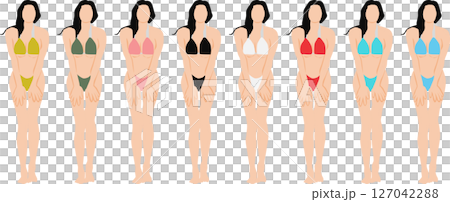 ポーズをとる水着を着た女性のイラストセット 127042288