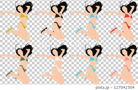 Illustration set of a woman in a posing swimsuit 127042304