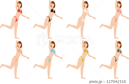 ポーズをとる水着を着た女性のイラストセット ポーズをとる水着を着た女性のイラストセット 127042318