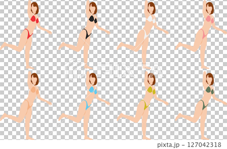 ポーズをとる水着を着た女性のイラストセット ポーズをとる水着を着た女性のイラストセット 127042318