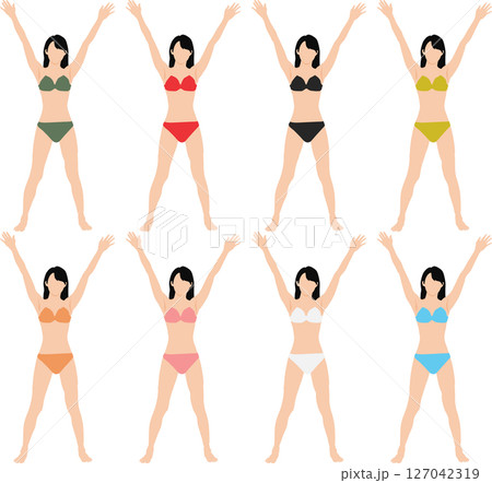 ポーズをとる水着を着た女性のイラストセット 127042319