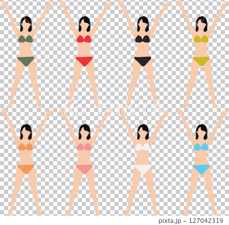 ポーズをとる水着を着た女性のイラストセット 127042319