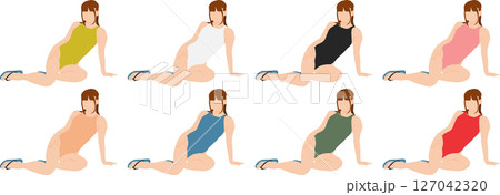 ポーズをとる水着を着た女性のイラストセット ポーズをとる水着を着た女性のイラストセット 127042320