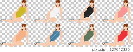ポーズをとる水着を着た女性のイラストセット ポーズをとる水着を着た女性のイラストセット 127042320