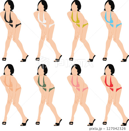 ポーズをとる水着を着た女性のイラストセット ポーズをとる水着を着た女性のイラストセット 127042326