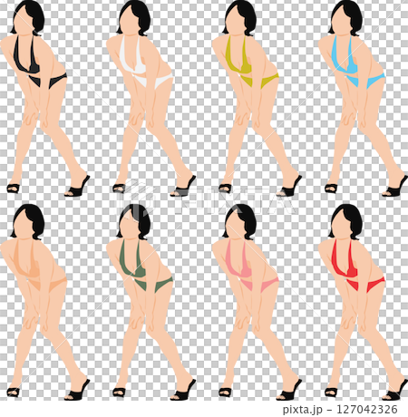 ポーズをとる水着を着た女性のイラストセット ポーズをとる水着を着た女性のイラストセット 127042326