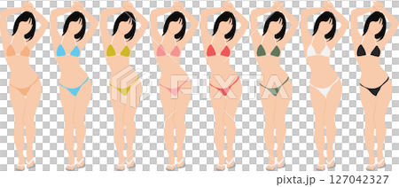 ポーズをとる水着を着た女性のイラストセット 127042327
