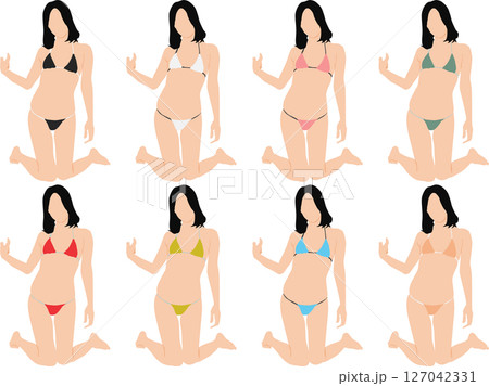ポーズをとる水着を着た女性のイラストセット 127042331