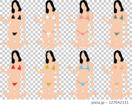 ポーズをとる水着を着た女性のイラストセット 127042331