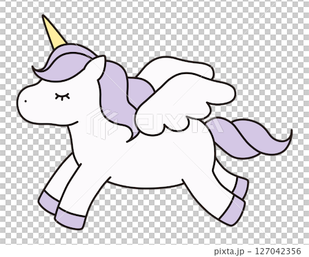 Cute unicorn vector illustration. Horse, animal, dreamy, feather, pegasus, line 127042356