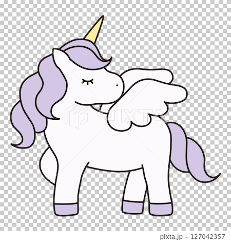 Cute unicorn vector illustration. Horse, animal, dreamy, feather, pegasus, line 127042357