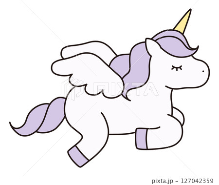かわいいユニコーンのベクターイラスト。馬、動物、ドリーミー、羽、ペガサス、線 127042359