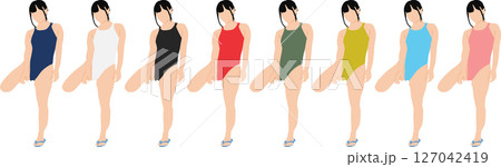 ポーズをとる水着を着た女性のイラストセット ポーズをとる水着を着た女性のイラストセット 127042419