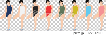 穿著泳衣擺姿勢的女人的插圖集 127042419