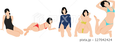 ポーズをとる水着を着た女性のイラストセット 127042424