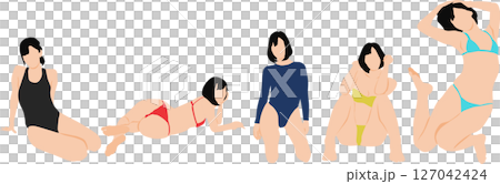 ポーズをとる水着を着た女性のイラストセット 127042424