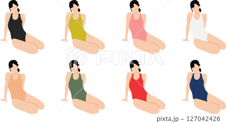 ポーズをとる水着を着た女性のイラストセット 127042426