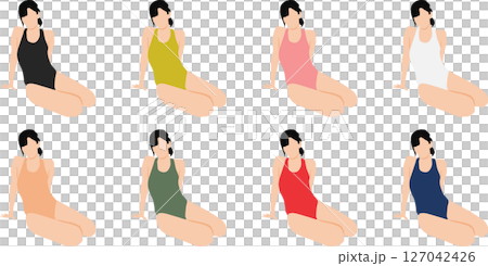 ポーズをとる水着を着た女性のイラストセット 127042426
