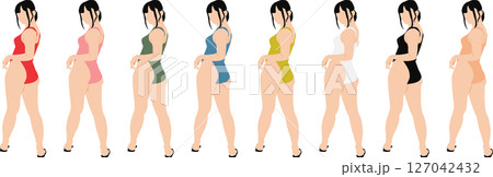 ポーズをとる水着を着た女性のイラストセット 127042432